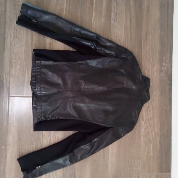 Black Leather Jacket Women's Size Large Kenneth Cole Zip Up Zipper Pockets - Picture 4 of 8